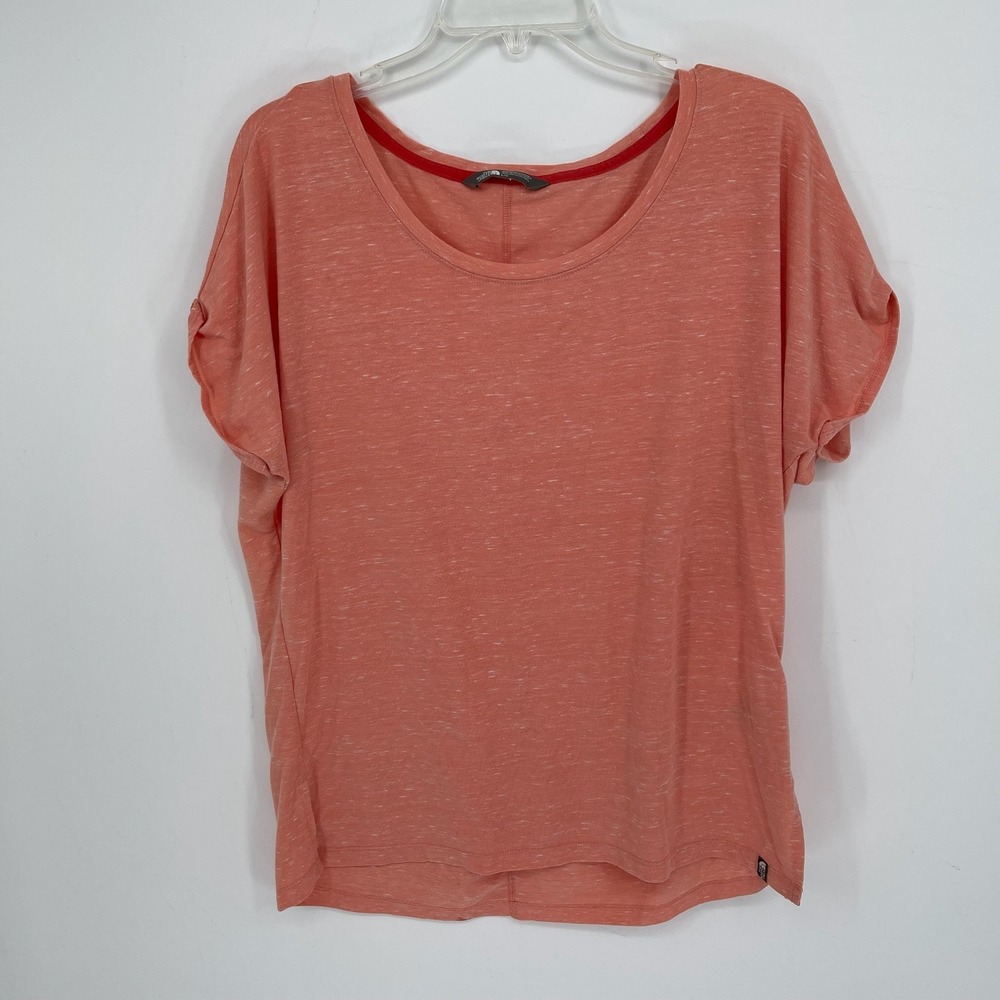 The North Face Women's Pink Stretch Slub Knit Cuffed Short Sleeve T-Shirt Size L - Picture 1 of 5